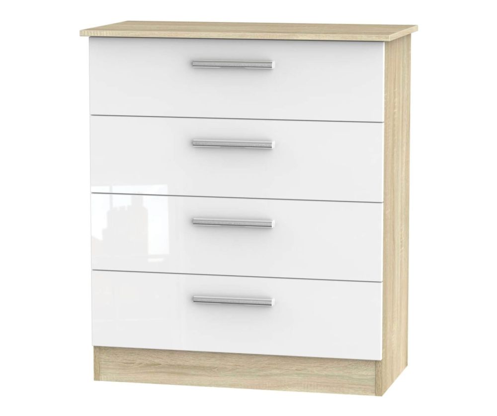 Welcome Furniture Contrast High Gloss White And Bardolino 4 Drawer Chest