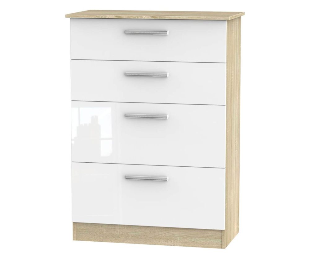 Welcome Furniture Contrast High Gloss White And Bardolino 4 Drawer Deep Chest