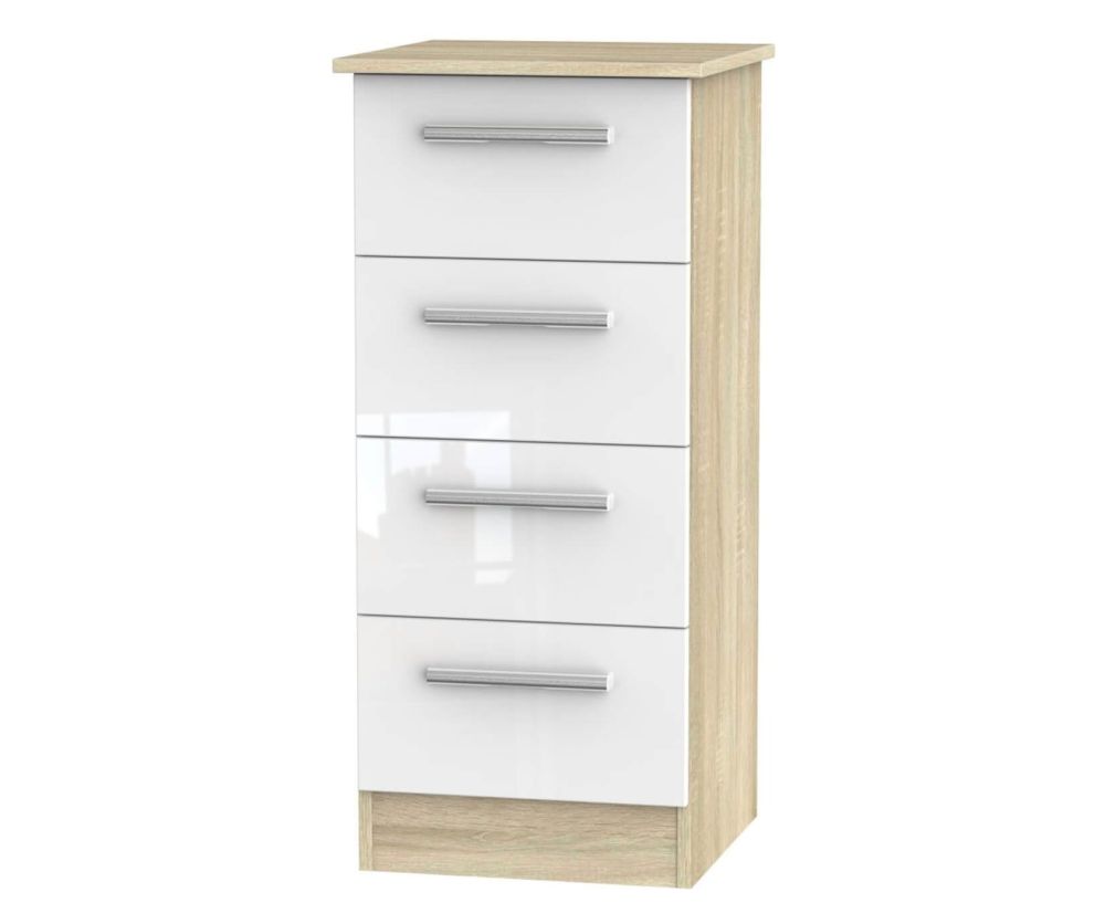 Welcome Furniture Contrast High Gloss White And Bardolino 4 Drawer Locker