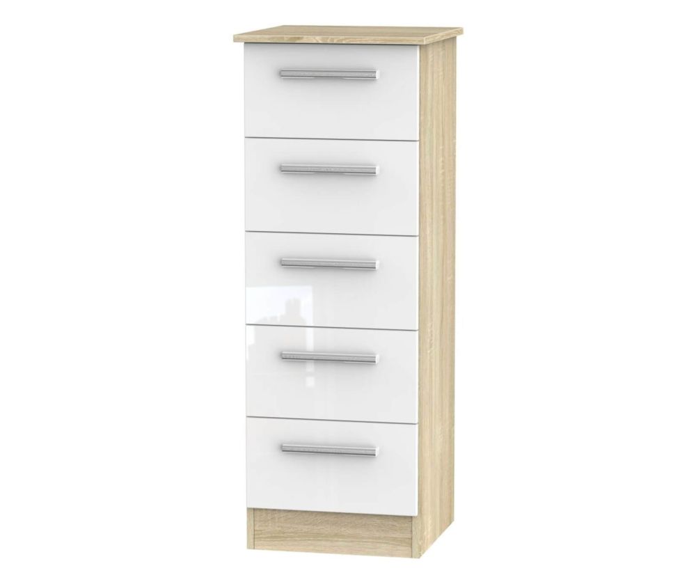 Welcome Furniture Contrast High Gloss White And Bardolino 5 Drawer Locker