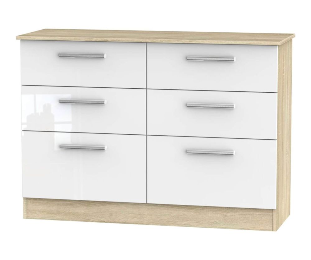 Welcome Furniture Contrast High Gloss White And Bardolino 6 Drawer Midi Chest