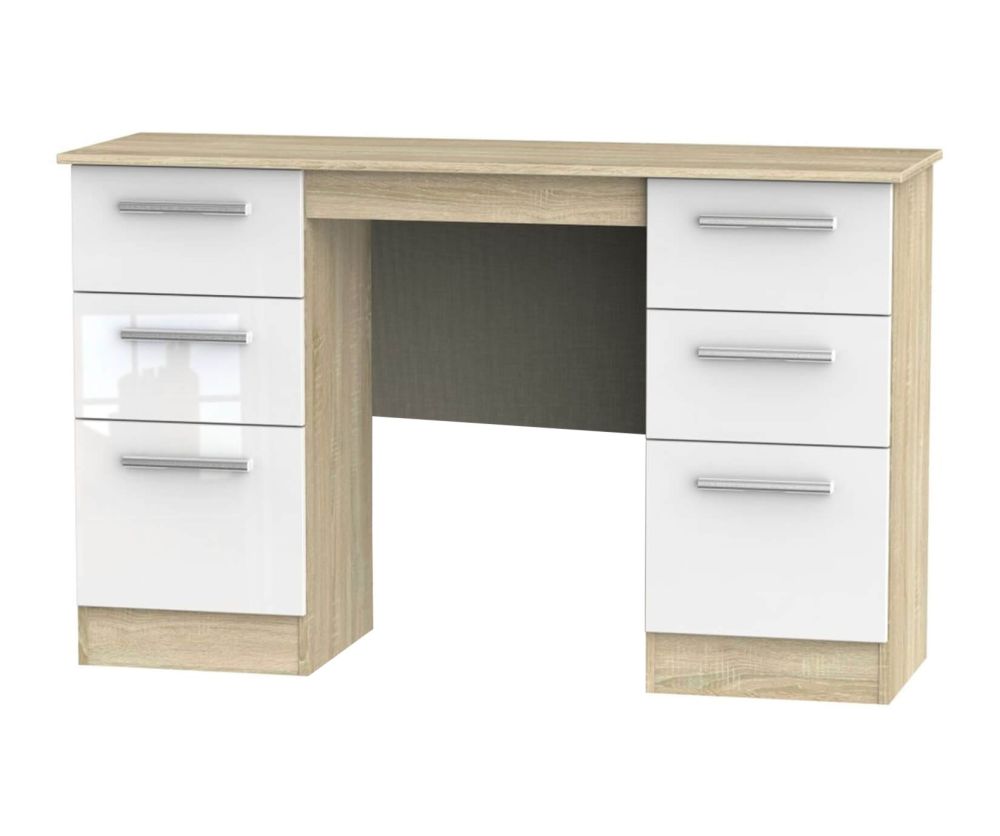 Welcome Furniture Contrast High Gloss White And Bardolino Kneehole Double Pedestal Dressing Table