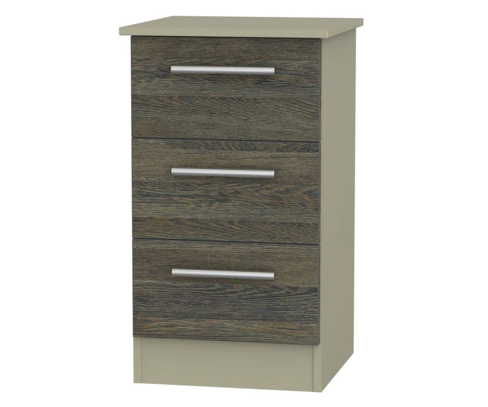 Welcome Furniture Contrast Panga And Mushroom 3 Drawer Locker Bedside Cabinet