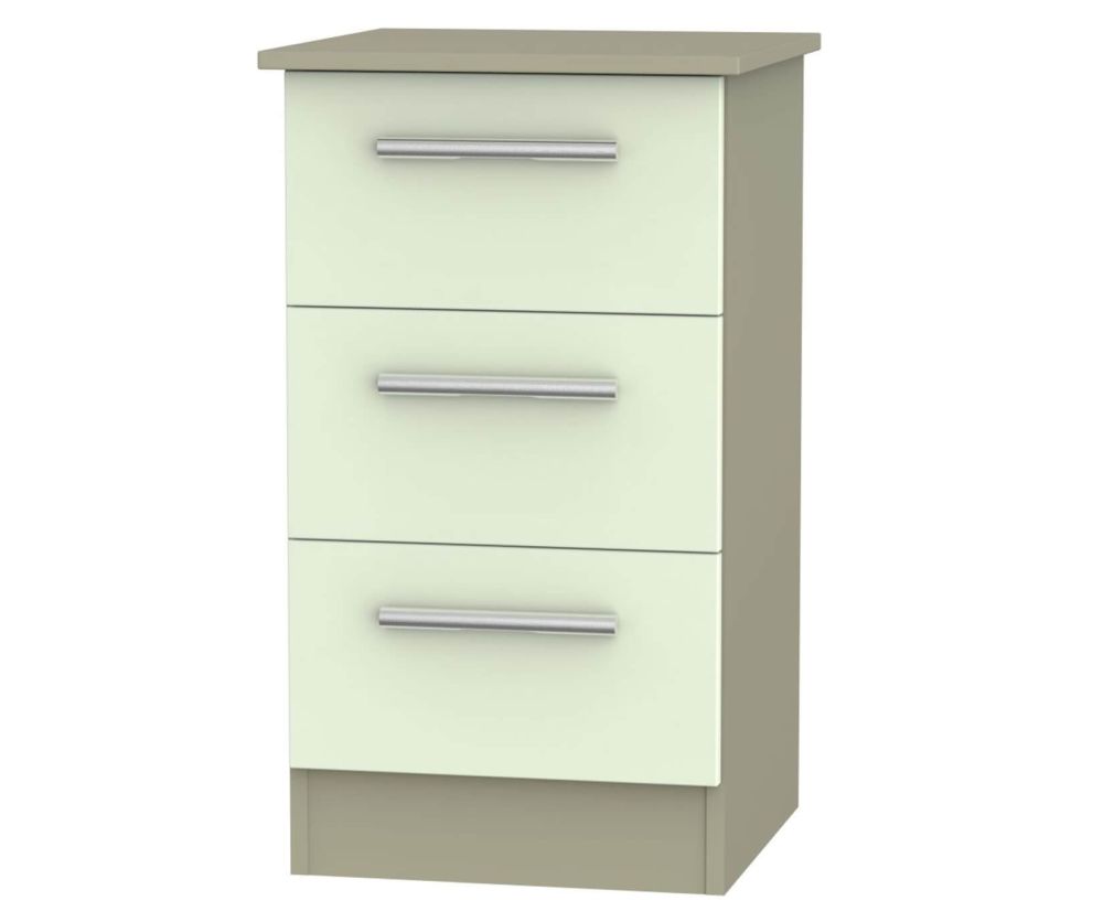 Welcome Furniture Contrast Vanilla and Mushroom 3 Drawer Locker Bedside Cabinet