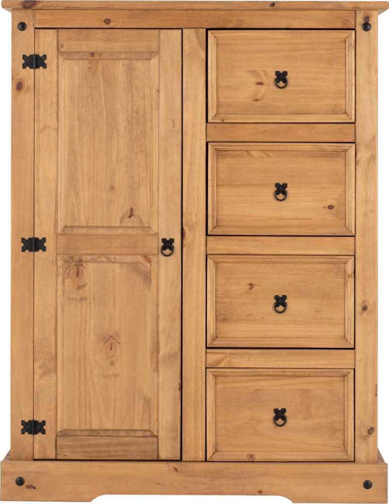 Seconique Corona Pine 1 Door 4 Drawer Low Wardrobe