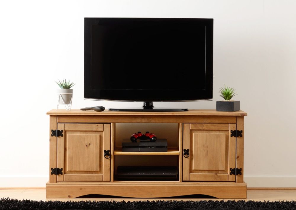 Seconique Corona Waxed Pine 2 Door 1 Shelf Flat Screen TV Unit