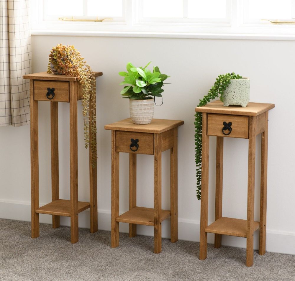 Seconique Corona Distressed Waxed Pine Plant Stands