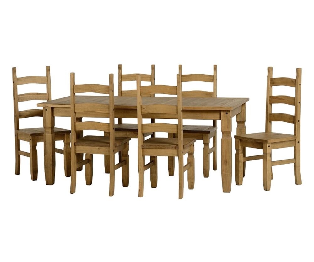 Seconique Corona Distressed Waxed Pine 6’ Dining Set