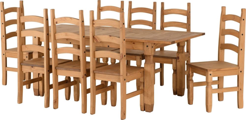 Seconique Corona Pine Extending Dining Set with 8 Chairs