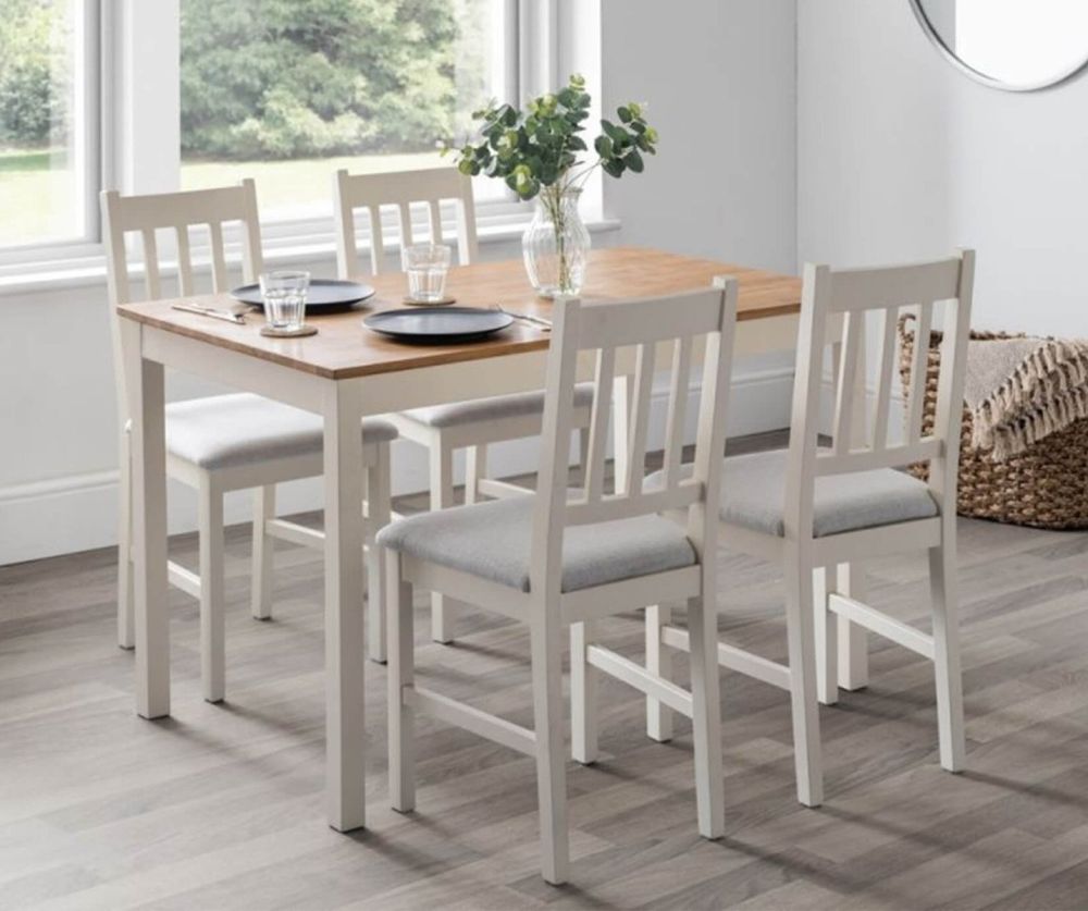 Julian Bowen Coxmoor White and Oak Rectangular Dining Table with 4 Coxmoor Chair