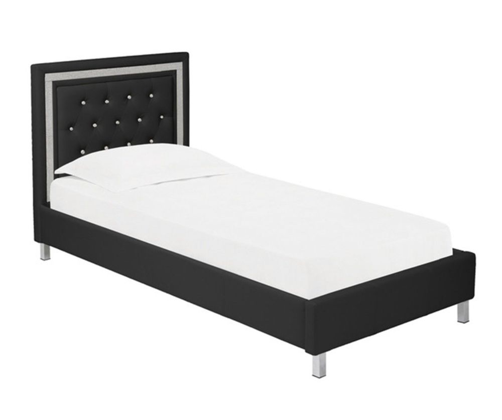 LPD Crystalle Black Faux Leather Bed Frame