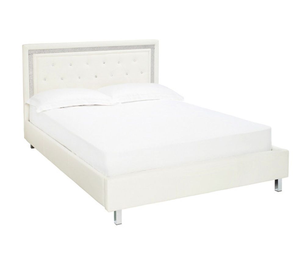 LPD Crystalle White Faux Leather Bed Frame