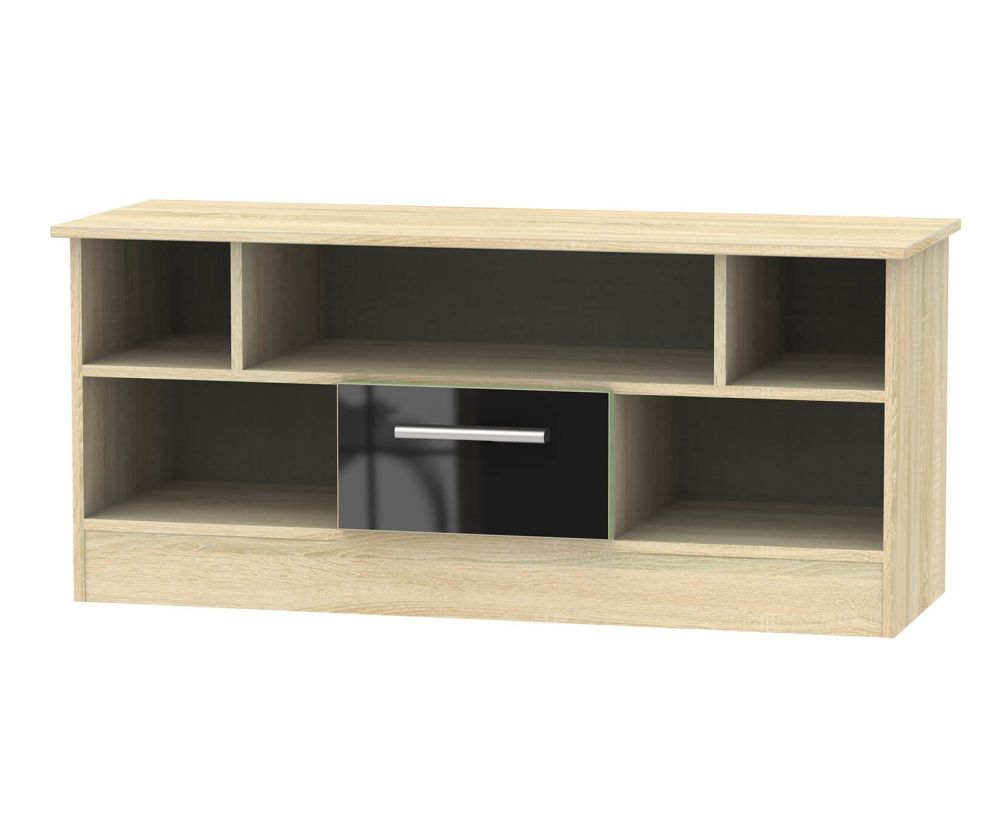 Welcome Furniture Contrast High Gloss Black And Bardolino 1 Drawer Open TV Unit
