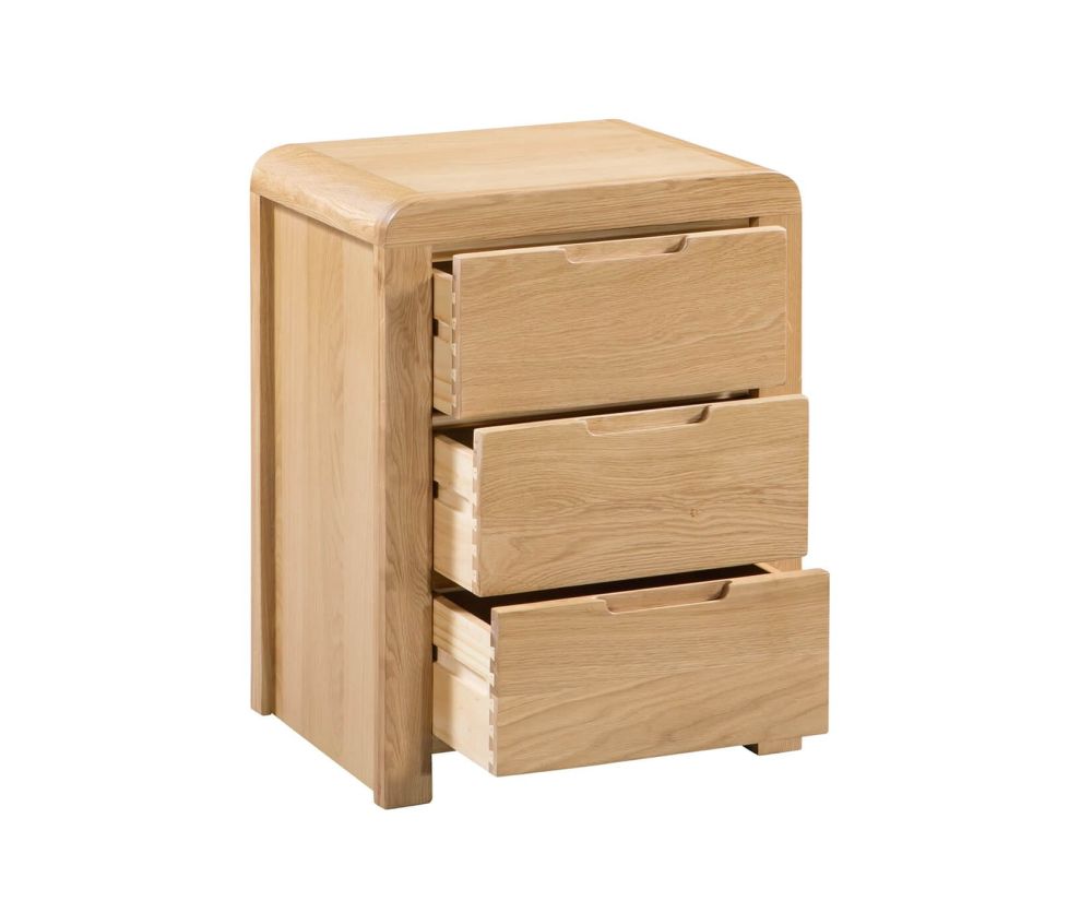 Julian Bowen Curve Solid Oak 3 Drawer Bedside Cabinet