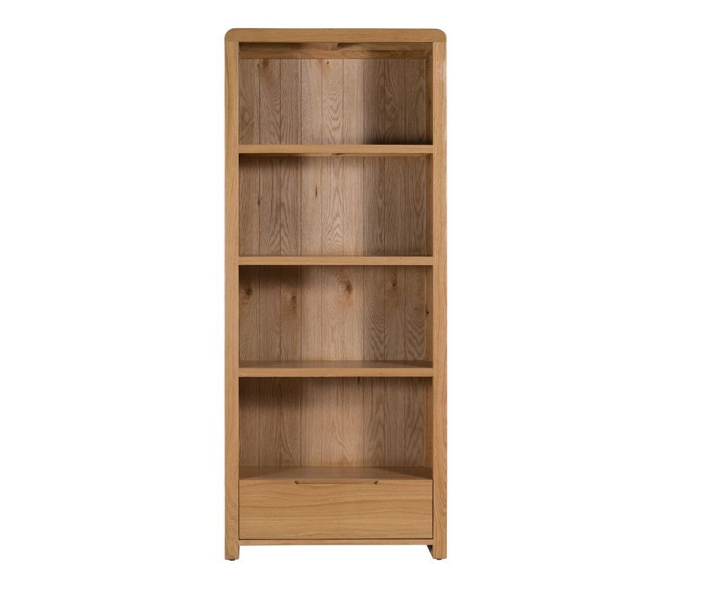 Julian Bowen Curve Solid Oak Tall Bookcase with Drawer