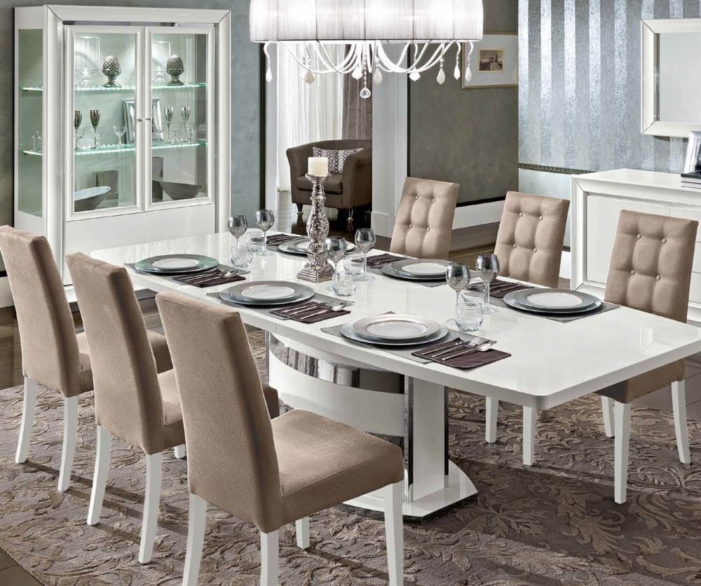 Camel Group Dama Bianca White High Gloss Extending Dining Table with 6 Chairs