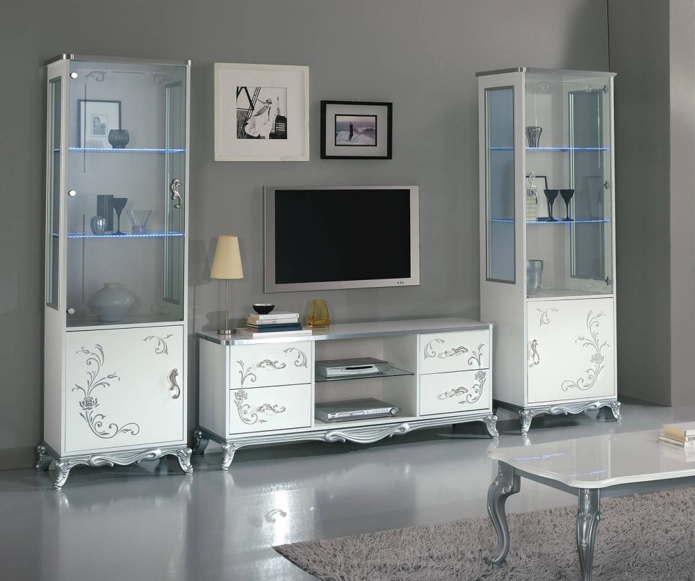 Ben Company Daniela White and Silver Italian Plasma TV Cabinet