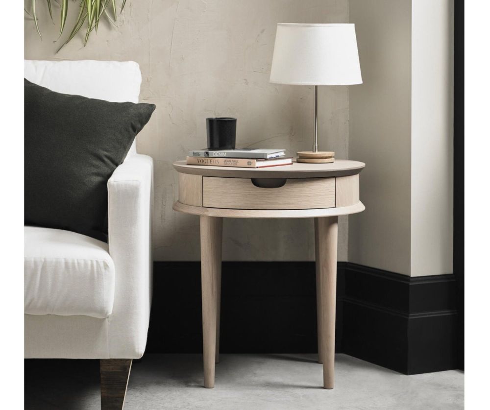 Bentley Designs Dansk Scandi Oak Lamp Table with Drawer