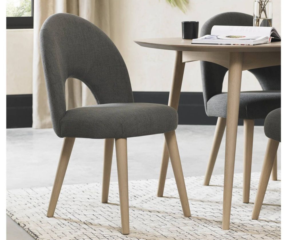 Bentley Designs Dansk Scandi Oak Cold Steel Fabric Upholstered Chair in Pair