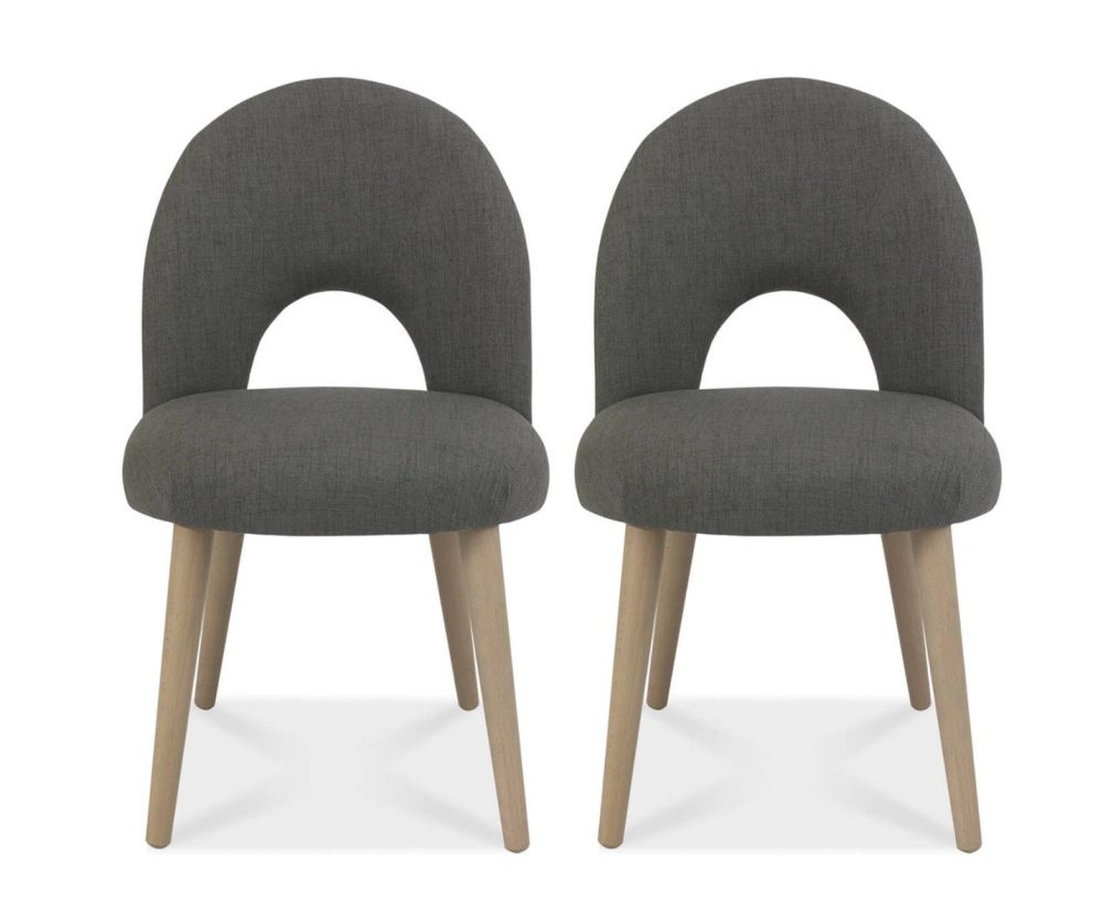 Bentley Designs Dansk Scandi Oak Cold Steel Fabric Upholstered Chair in Pair