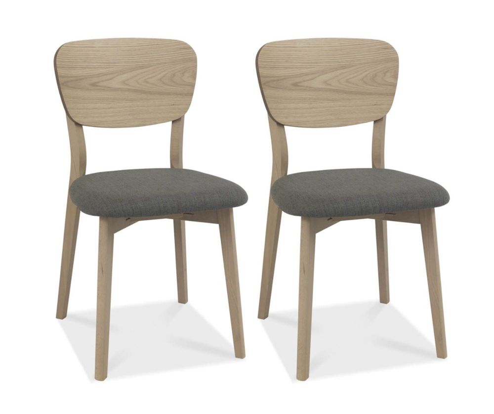 Bentley Designs Dansk Scandi Oak Cold Steel Fabric Veneer Back Chair in Pair