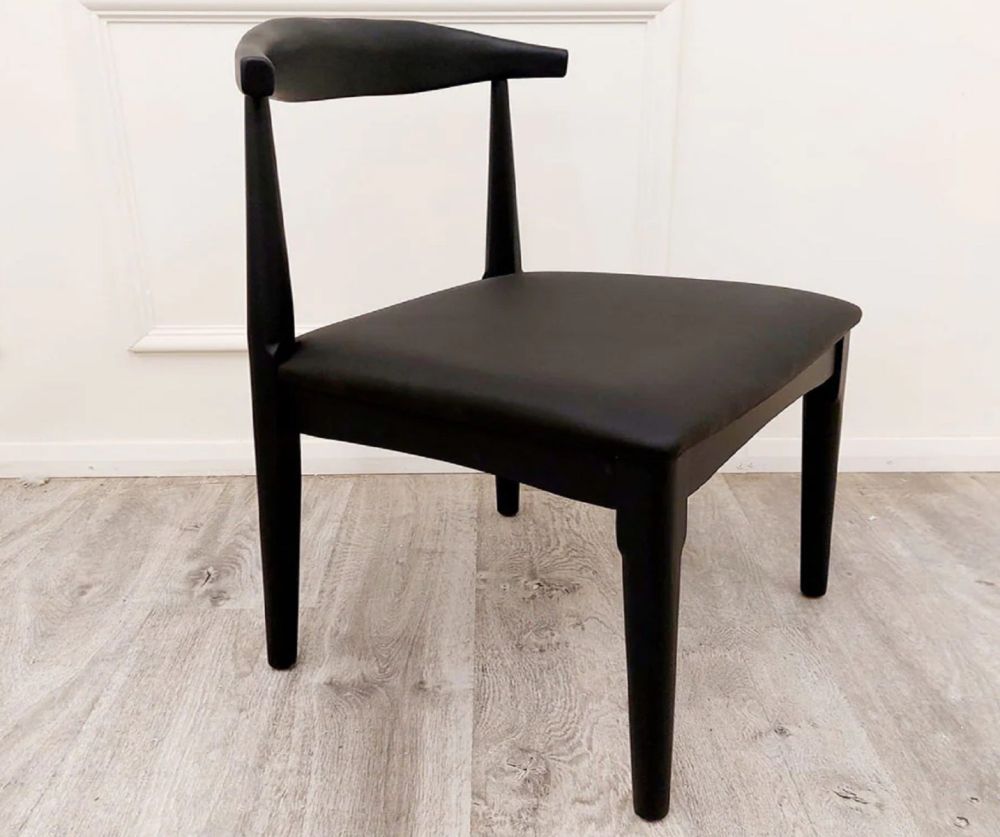 Furniture 365 Elsa Wooden Wishbone Chair With Matt Black Seat Pair