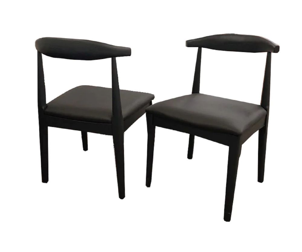 Furniture 365 Elsa Wooden Wishbone Chair With Matt Black Seat Pair
