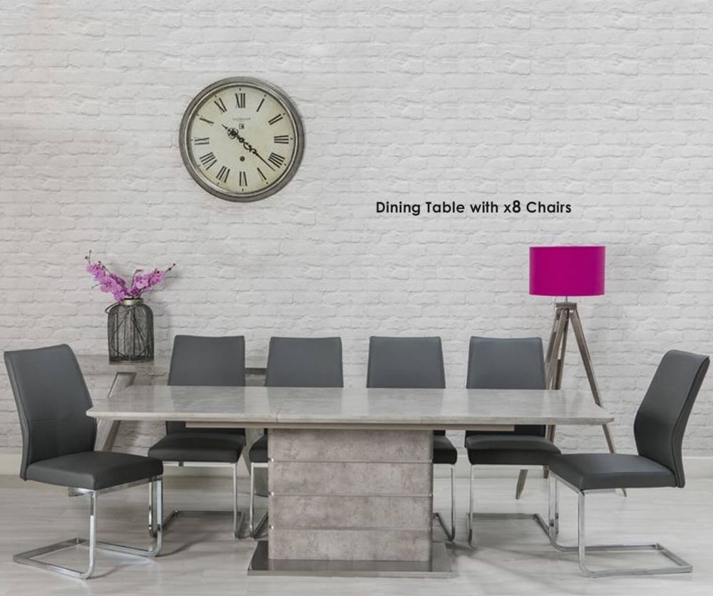 Furniture Link Delta Melamine Concrete Extending Rectangular Dining Set with 8 Seattle Chairs - 160cm-220cm