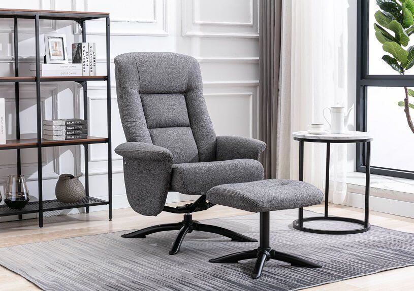 Furniture Link Denver Grey Swivel Recliner Chair and Stool