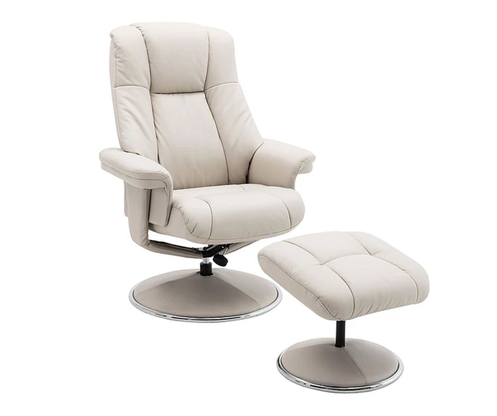 GFA Denver Mushroom Leather Swivel Recliner Chair with Footstool