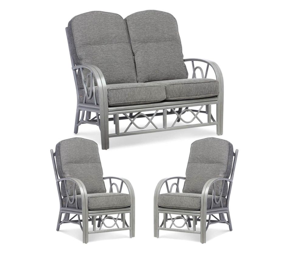 Desser Bali Grey Wash Cane 2 Seater Sofa and 2 Armchair Suite