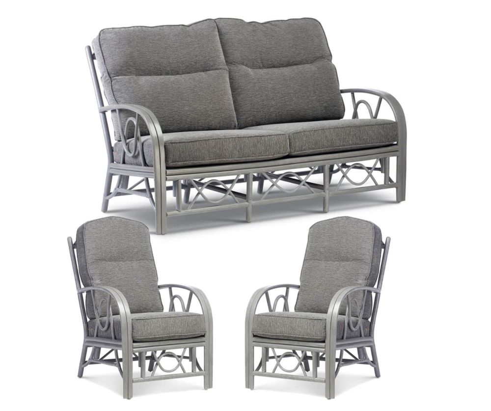 Desser Bali Grey Wash Cane 3 Seater Sofa and 2 Armchair Suite