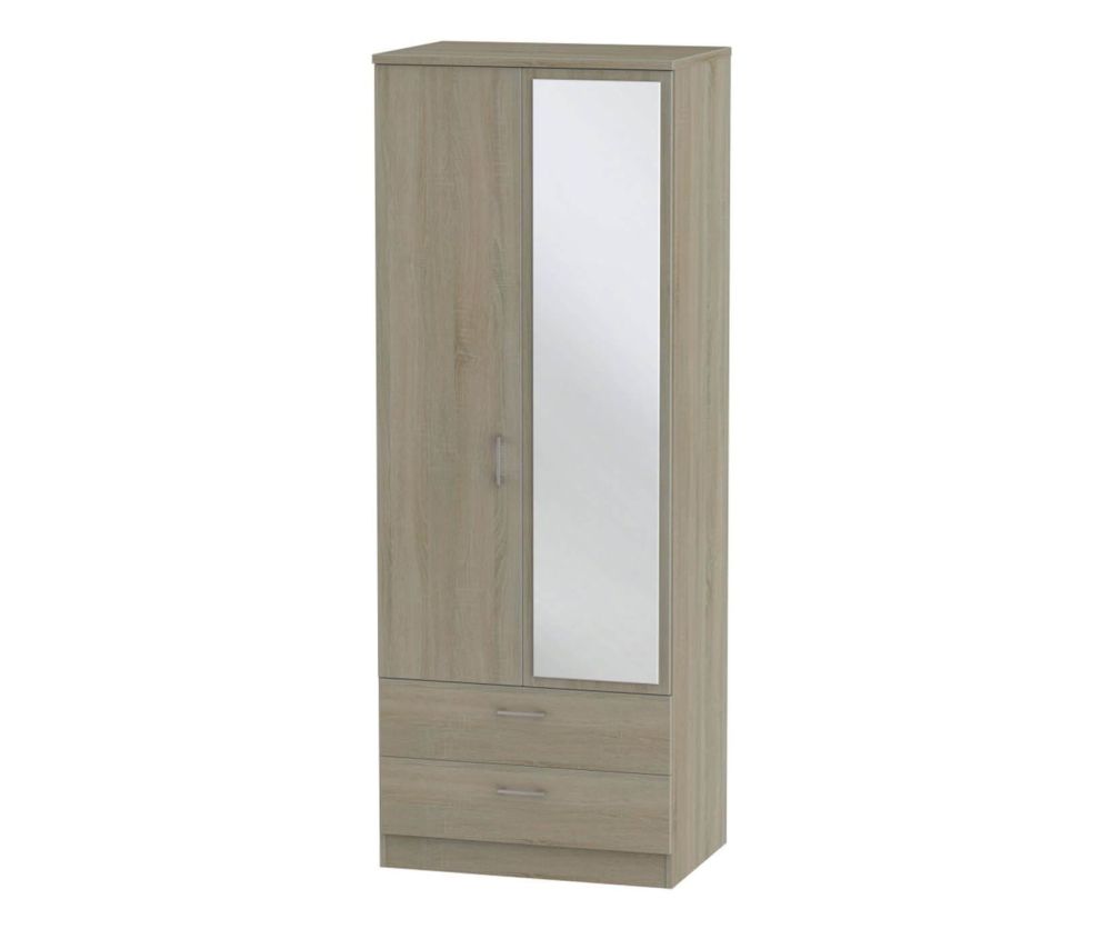 Welcome Furniture Devon Darkolino 2 Door 2 Drawer Tall Mirror Wardrobe