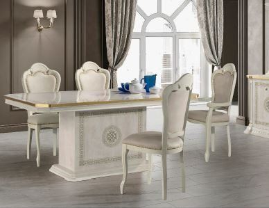 H2O Design Aurora Beige Birch Gold Italian Rectangular Extending Dining Set with Brigitte Chairs