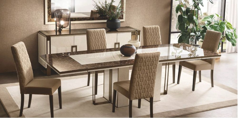 Adora Poesia Italian Rectangular Extension Dining Table with 6 Dining Chairs