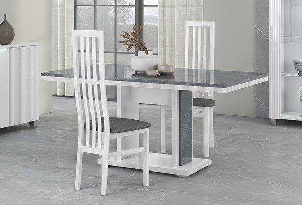 SM Italia Elite White High Gloss Dining Table with Grey Top