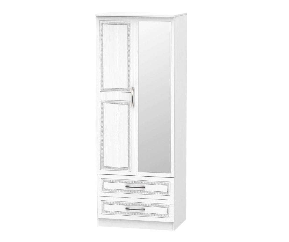 Welcome Furniture Dorset Signature White Finish 2ft6in 2 Drawer Mirror Wardrobe