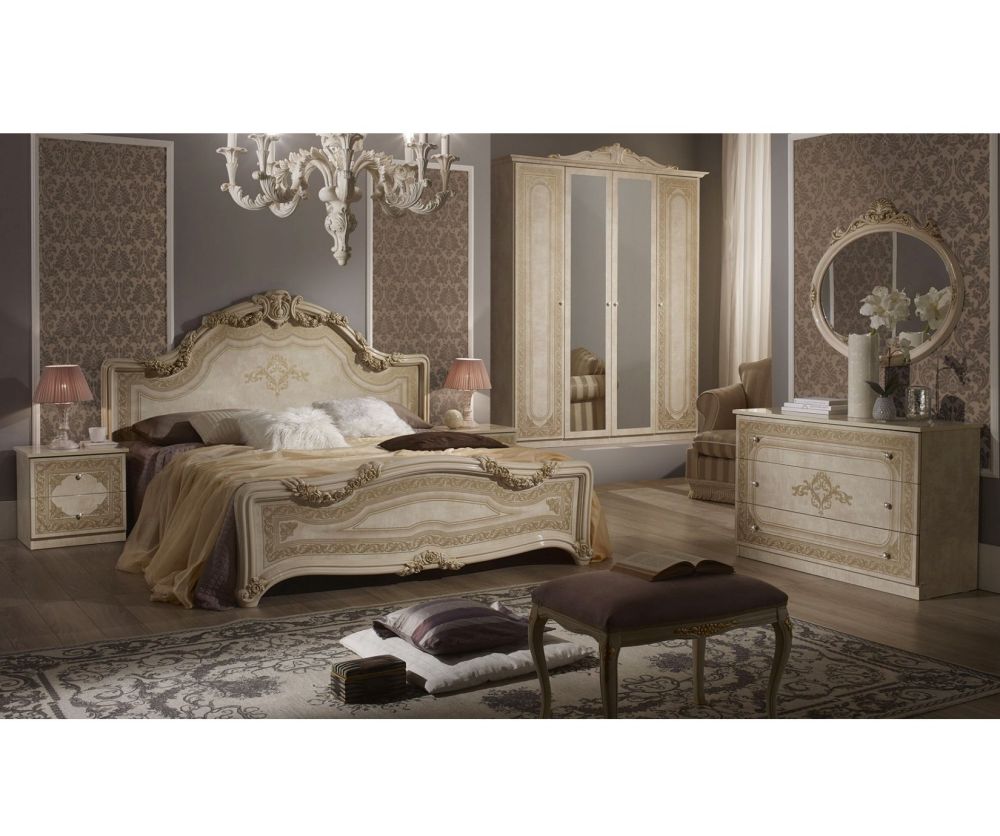 Tuttomobili Elena Beige Finish Bedroom Set with 6 Door Wardrobe 