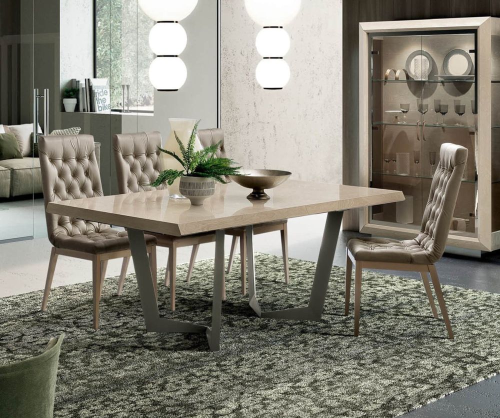 Camel Group Elite Sand Birch Net Extending Dining Table with 6 Capitonne Dining Chairs
