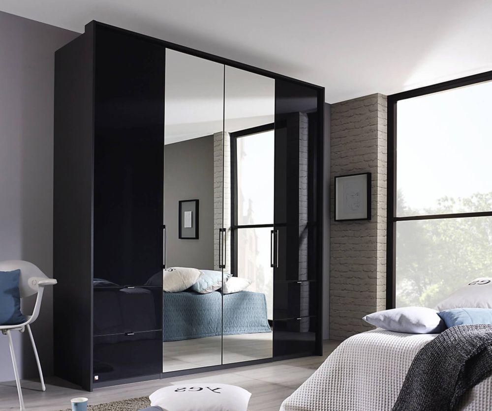 Rauch Erimo Graphite with Basalt Glass 5 Door 3 Drawer Wardrobe with 1 Mirror (W254cm)