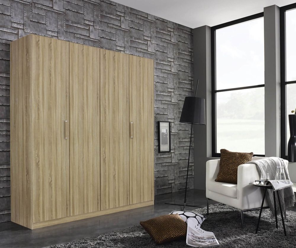 Rauch Essensa Sonoma Oak 1 Door Wardrobe with Chrome Coloured Long Handle (W47cm)
