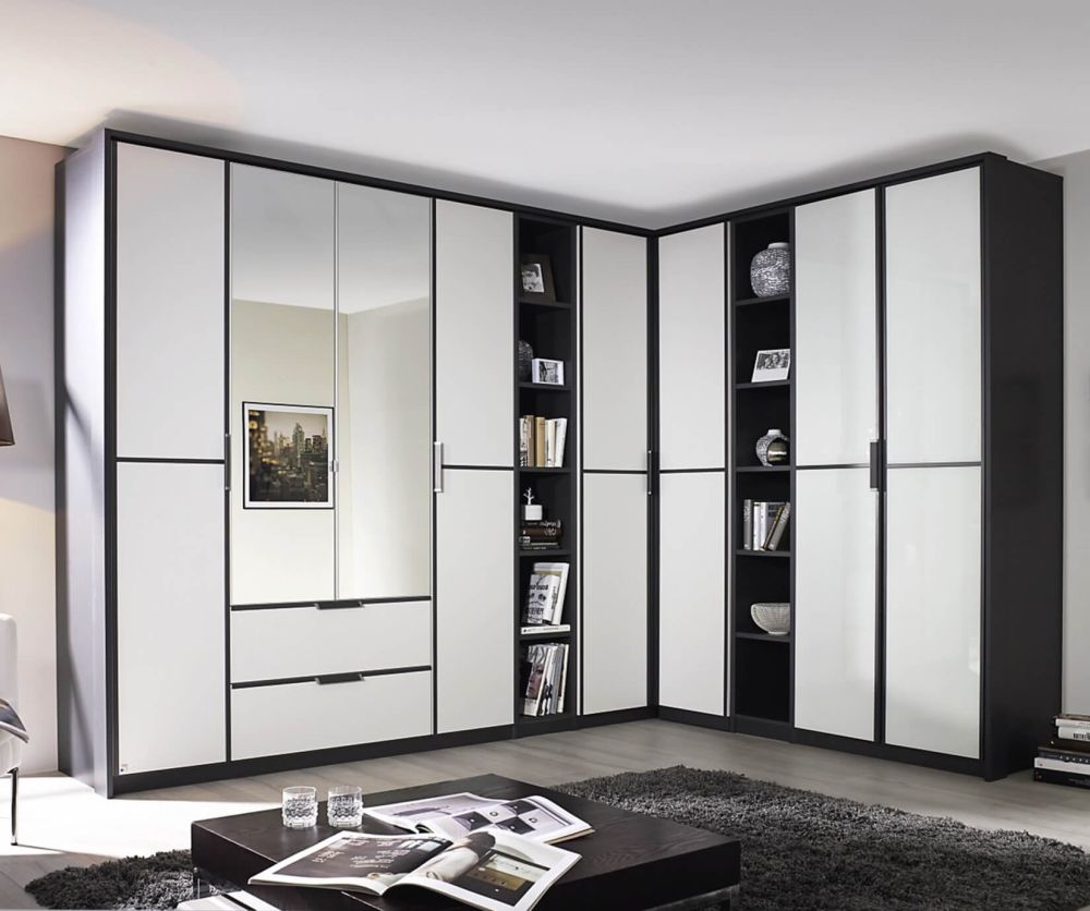 Rauch Essensa Metallic Grey with Alpine White 4 Door Wardrobe with Carcass Coloured Short Handle with Vertical and Horizontal Trims (W181cm)
