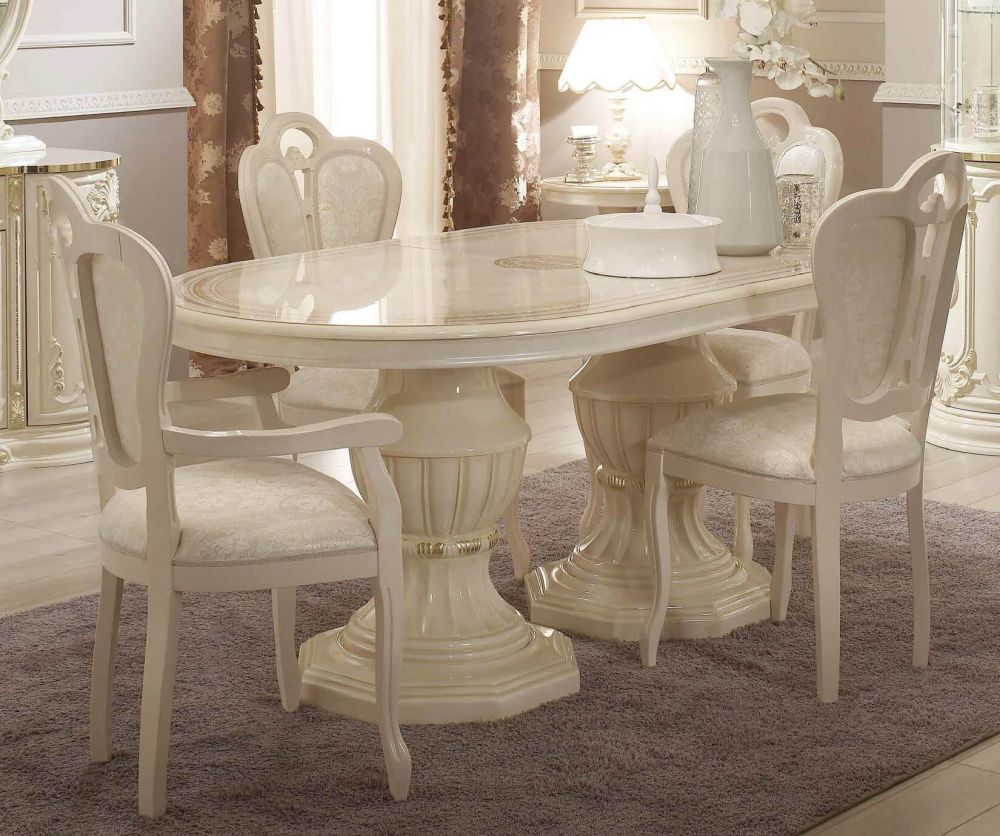Tuttomobili Greta Beige Finish Oval Extension Dining Table with 6 Chairs