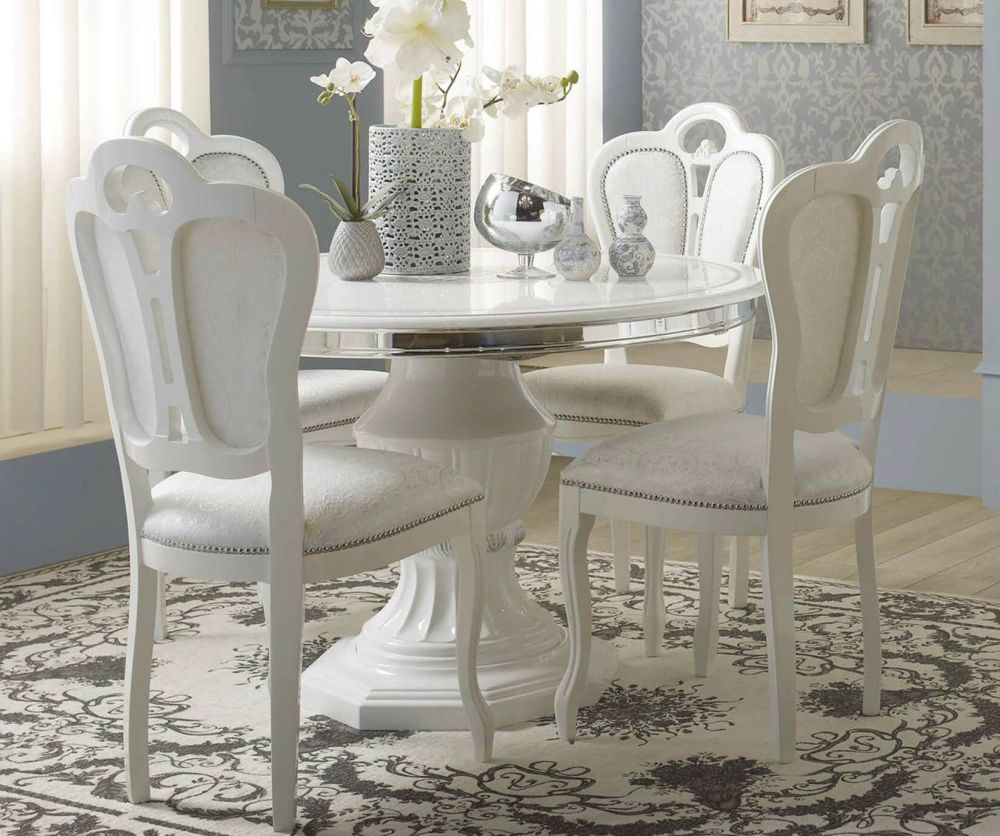 Tuttomobili Greta White Finish Round Extension Dining Table with 4 Chairs