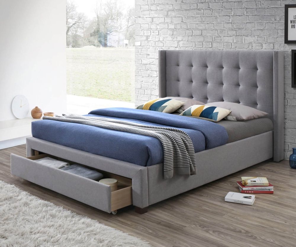Artisan Grey Fabric Bed with Front Drawer
