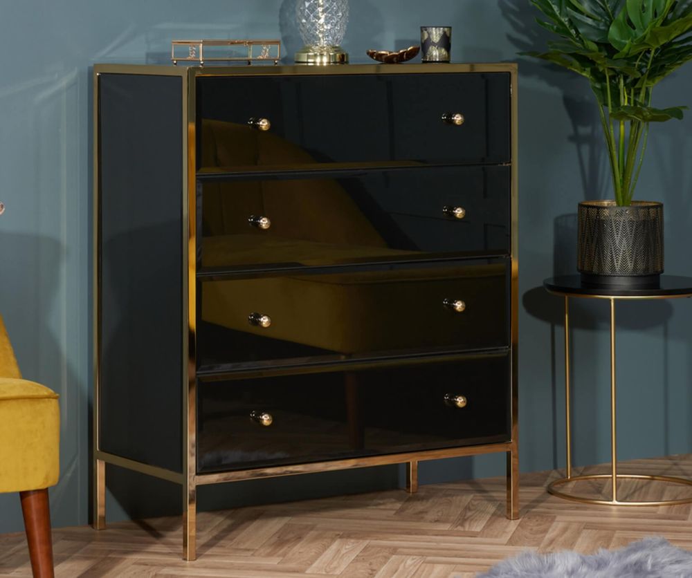 Birlea Furniture Fenwick Black and Gold 4 Drawer Chest