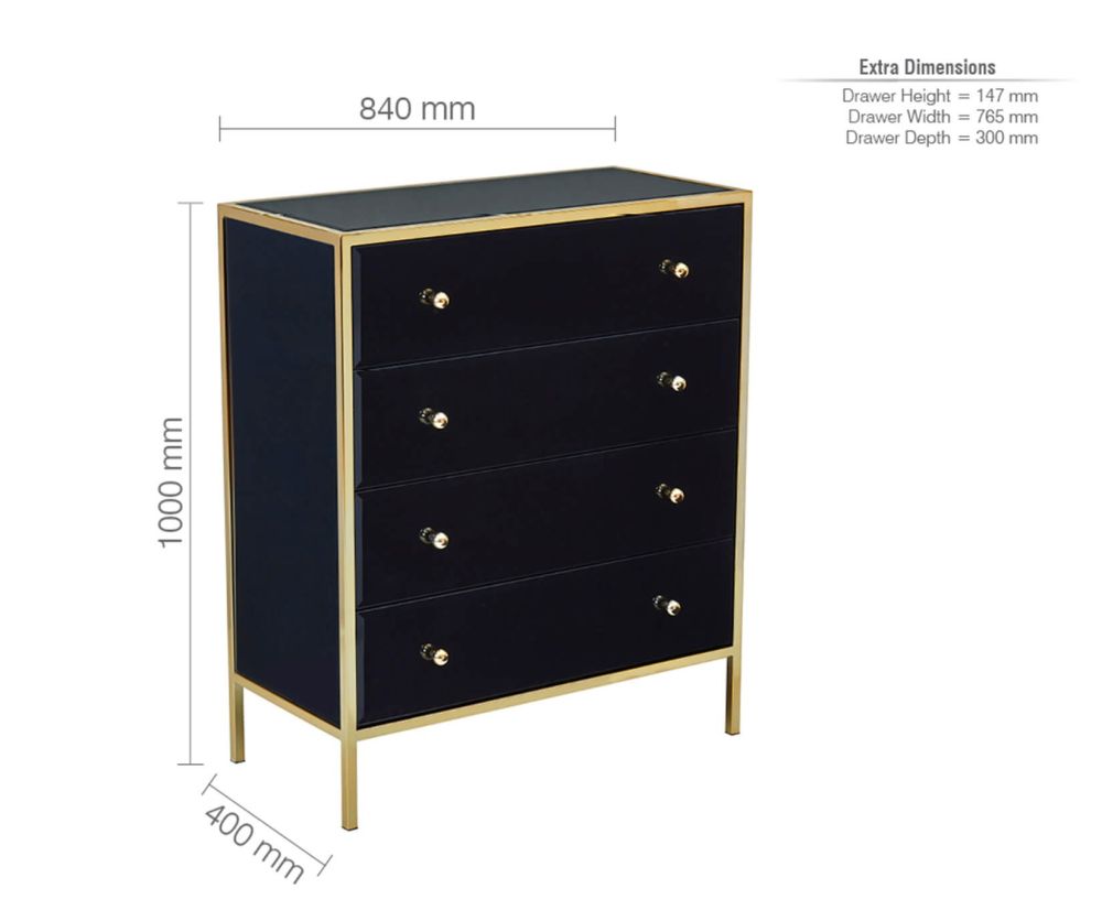 Birlea Furniture Fenwick Black and Gold 4 Drawer Chest