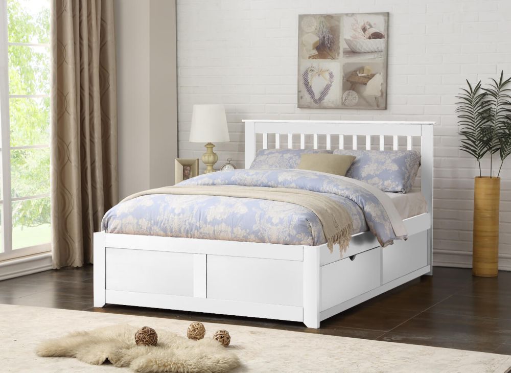 Flintshire Furniture Pentre White Fixed Drawer Wooden Bed Frame