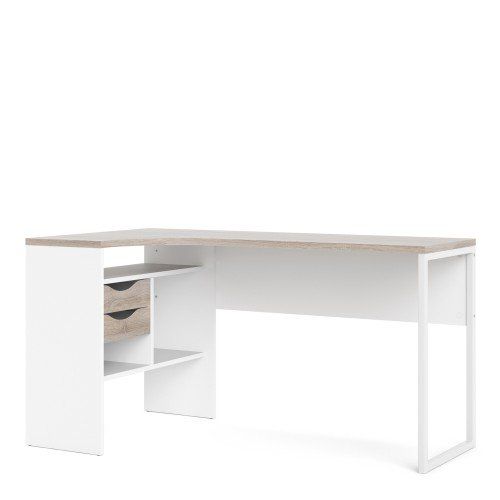 FTG Function Plus White and Truffle Oak 2 Drawer Corner Desk
