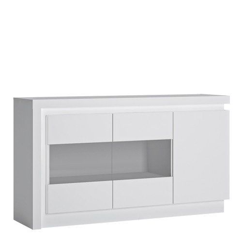 FTG Lyon White and High Gloss 3 Door Glazed Sideboard (Including LED lighting)